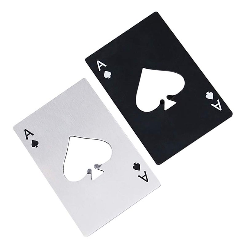 Airoads Ace Of Spades Bottle Opener Credit Card Size Pocker Cap Opener Portable Stainless Steel Can Opener (2 Pack Black & Silver) - Image 1
